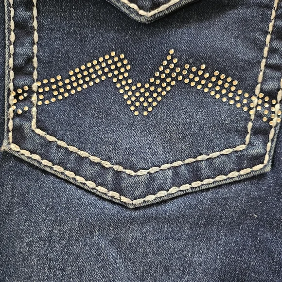 BAMBOO Women's Dark Blue Boot Cut/Flare DistressedJeans - Picture 6 of 13